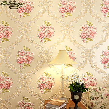 beibehang Avrupa pastoral çiçekler duvar kağıtları Oturma Odası için Kabartmalı Dokulu pembe çiçek duvar kağıt rulolar yatak odası duvar kağıdı