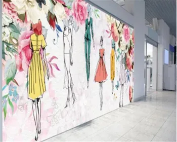 Beibehang Özel duvar kağıdı Suluboya çiçek güzellik retro kişilik moda güzellik giyim mağazası duvar arka plan 3d duvar kağıdı