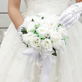 Beyaz Gül Buketi Ucuz Düğün Buket Flores Artificiales Para Decoracion Boda Düğün Buket Nedime ramo novia