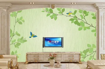 Büyük duvar resimleri, taze yeşil dal kuş modern basit TV zemin 3D duvar kağıdı, oturma odası kanepe duvar yatak odası duvar kağıtları ev dekor