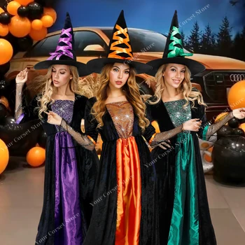 Cadı Kostüm Kadınlar için Kötü Cadı Kostüm Cadılar Bayramı Büyücü kostüm Artı Boyutu Hokus Pokus Kostüm