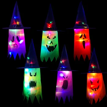 Cadılar bayramı LED yanıp sönen ışık Asılı Hayalet Cadılar Bayramı Partisi Giyinmek Parlayan Sihirbazı Şapka Lambası Korku Sahne Ev Bar Dekorasyon