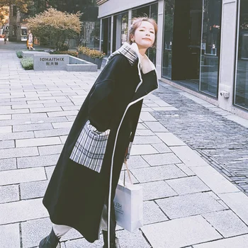 Ceket Sıcak Pamuk Kalınlaşmış Yün Kadın Karışımları Büyük Cep Rahat Bağbozumu Uzun Kış Kore Gevşek Giyim