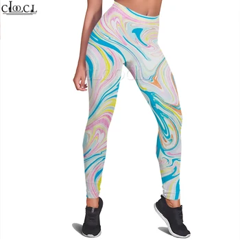 CLOOCL Moda Kadın Legging Soyut Renkli Desen 3D Baskılı Pantolon Açık Koşu Gym Eğitim Legging Streetwear