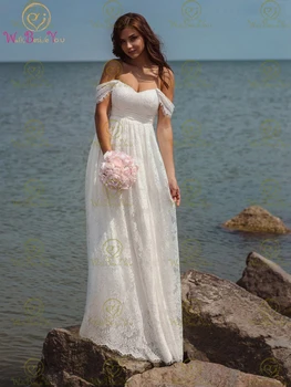 Dantel Hamile düğün elbisesi 2022 İmparatorluğu Bel Dantel Kapalı Omuz V Boyun Bir Çizgi Kat Uzunluk gelin kıyafeti Kadınlar Gelin