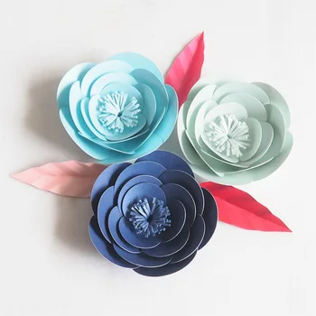 DIY Mini Kağıt yapay çiçekler Düğün Fleurs Artificielles Zemin Yapay Gül 3 ADET+3 Bırakın Parti Dekor Kreş Mavi