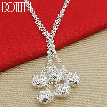 DOTEFFIL 925 Ayar Gümüş Çok Zincir İçi Boş Top Beş Kalp Kolye Zinciri Kadınlar İçin Nişan Düğün Charm Takı