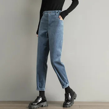 Dökümlü pantolon Rahat Gevşek Vintage Kadife Pantolon Kadın Sonbahar Kış Düz Yüksek bel Kadın Pantolon Pantaloni Donna 24039