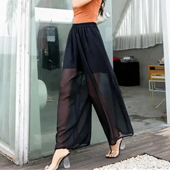 Elastik Kemer Şort Astar Güneş Koruyucu Kadın Pantolon See-through Şifon Geniş Bacak Pantolon Streetwear Seksi Şeffaf Pantolon