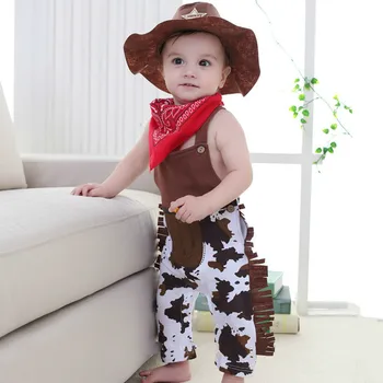 Erkek bebek Romper Setleri Kostüm Bebek Yürüyor Kovboy Giyim 3 adet Setleri Şapka + Eşarp + Romper Cadılar Bayramı Partisi Olay Doğum Günü Kıyafetler