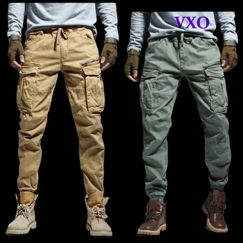 Erkek Joggers Askeri Pamuk Kargo Pantolon Taktik Pantolon İpli Erkek Joggers Çoklu Cepler Pantolon Streetwear Pantolon VXO 