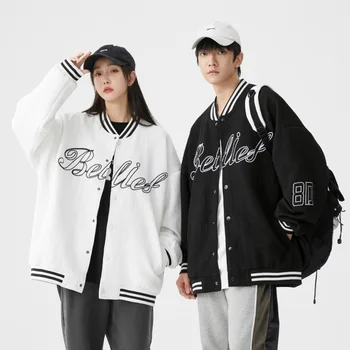 Erkek ve kadın Moda Alfabe Baskı Ceket İlkbahar ve Sonbahar Gevşek Tüm Maç Beyzbol Üniforma ceketler Streetwear