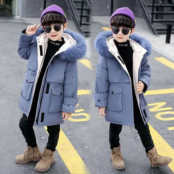 erkek çocuk parka Kış Kalın Faux Kürk kapüşonlu ceket Çocuk Moda Ceket Erkek Giysileri İçin 4-13Yrs Kar Ceket Dış Giyim