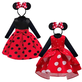 Fantezi Bebek Kız Giysileri Minnie Mouse Elbise Noel Kostüm Yeni Yıl Karnaval Polka Dot Santa Elbiseler Kızlar için Tatil Parti