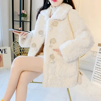 Faux Kürk Palto kadın Kış Tatlı Katı Kalınlaşmak Sıcak Sahte Kürk Ceket Kore Moda Kadın Giyim Gevşek Rahat Palto Yeni