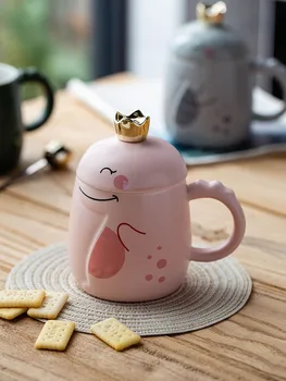 Fincan çocuk güzel ev kız yaratıcı kapaklı kupa kaşık kişilik seramik trend su bardağı ofis kahve fincanı