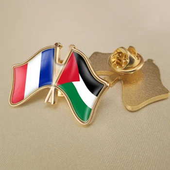 Fransa ve Filistin Çapraz Çift Dostluk Bayrakları Yaka İğneler Broş Rozetleri