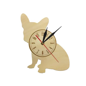 Fransız Bulldog Köpek Kreş Duvar Asılı Saat Sevimli Köpek Ahşap duvar saati Hayvan El Yapımı Hediye İçin Pet Köpek Lover