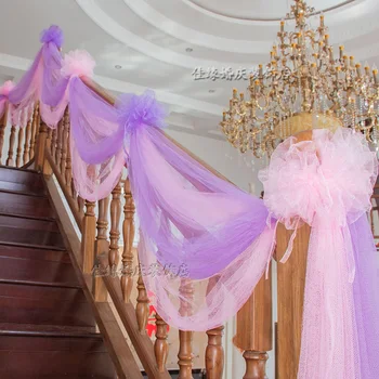 Gazlı bez Düğün Odası Dekorasyon Malzemeleri Düğün Merdiven Küpeşte Dekorasyon İplik Çekme Çiçek Şerit Balon Seti