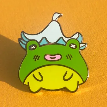Gogo Kurbağa Sihirli Şapka Emaye Broş Pin Kot Ceket Yaka Sert metal pimler Broş Rozetleri Zarif Takı Aksesuarları
