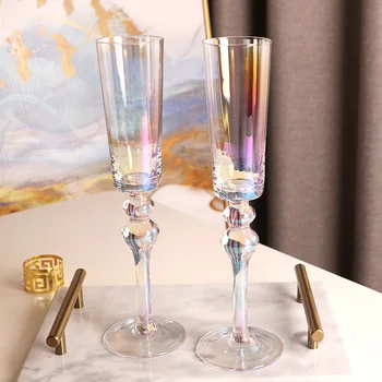 Gökkuşağı şampanya kadehi tören kadeh tatlı cam kristal cam kabarcık cam kabarcık cam