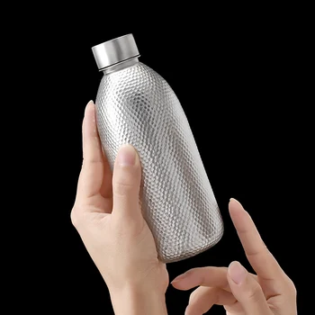Gümüş Su Şişesi Ayak Gümüş 999 El Yapımı Çekiç Desen Seyahat Kupa Çok amaçlı Su Bardağı Taşınabilir El Fincan