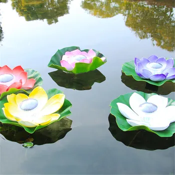 Güneş Lotus çiçek şekli gölet fener ışık yüzen Led Festivali açık enerjili su geçirmez bahçe lambası