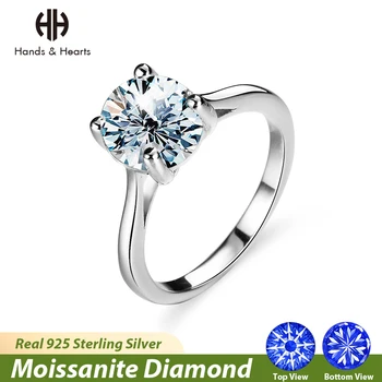 H & H Gerçek 2-3CT Büyük Mozanit Elmas Klasik 4 Prong Alyans Kadınlar için Orijinal 925 Ayar Gümüş düğün takısı