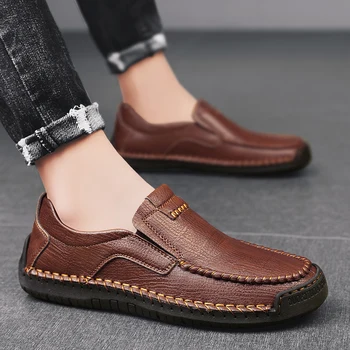 Hakiki deri ayakkabı erkek mokasen ayakkabıları erkek ayakkabısı Moda kayma rahat ayakkabılar Erkek Ayakkabı yumuşak alt Yürüyüş Sürüş Klasik Retro
