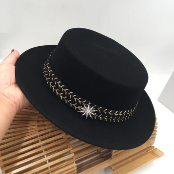 harajuku şapka Avrupa ve yün Panama Siyah düz bir sonbahar caz kap kış günü Fedoras