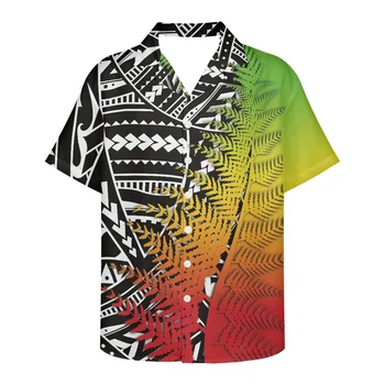 HYCOOL Degrade Hawaiian Palmiye Baskı Artı Boyutu Gömlek Moda Yaz Casual Erkek Kısa Kollu Gömlek Plaj Kıyafeti 5xl Düğme Gömlek