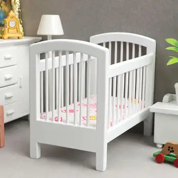Ilginç Yüksek Sadakat Gerçekçi Bebek Evi Beşik Minyatür bebek yatağı Bebek Yatak Odası Yatak Ahşap