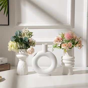 Ins Yaratıcı Seramik Vazo İskandinav Ev Süsler Beyaz Vejetaryen Saksı Kurutulmuş Çiçek Vazo Beyaz Ev Masaüstü Heykeli El Sanatları