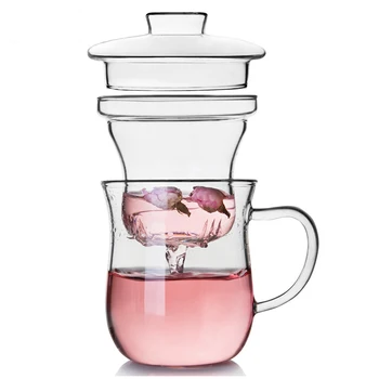 Isıya dayanıklı çift cam çay bardağı bitkisel çiçek çay bardağı ısı yalıtım filtreli fincan ofis fincan