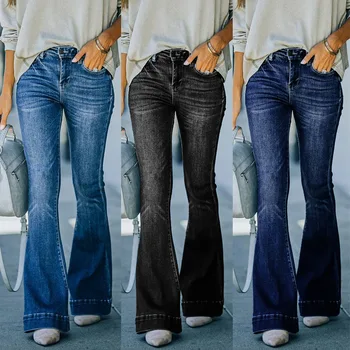 İlkbahar / Yaz 2023 Yeni Renkli kadın Kot Retro Yüksek Bel Elastik Flare Pantolon