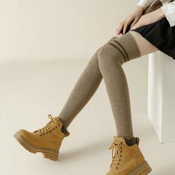 Japon kadın Uzun Çorap Diz Örme ayak koruyucu Tığ hick Pamuk Katı Sıcak Sokak Moda Genç Rahat Diz Havlu Çorap