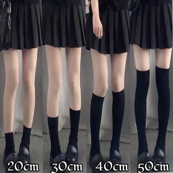 Japon Kadın Çorap Lolita Kadife Siyah Diz Çorap Orta Tüp Diz Üzerinde Uyluk Yüksek Sox Kadınlar 50D Sıkıştırma Uzun Çorap