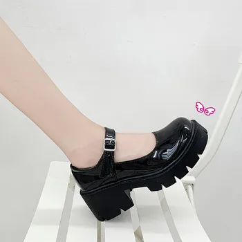 Japon Lolita deri ayakkabı Kadın Kızlar İçin Siyah Gotik Mary Jane Ayakkabı JK Tarzı Yüksek Topuklu Anime