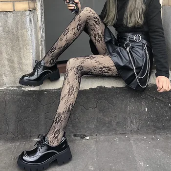 Japon Siyah Vintage Gül Asma Külotlu file çoraplar Moda Trendi Bahar Sonbahar Seksi kadın Tayt