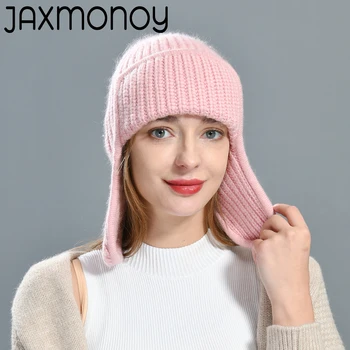 Jaxmonoy Kadın Kaşmir bere şapka Sonbahar Kış Katı Rahat Sıcak Şapka Earflaps İle 2022 Yeni Kalınlaşmak Kadın Skullies Kap