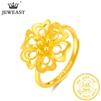JLZB 24K Saf Altın Yüzük Gerçek AU 999 Katı Altın Yüzük Parlak Çiçek Güzel Lüks Moda Klasik Takı Sıcak Satış Yeni 2020