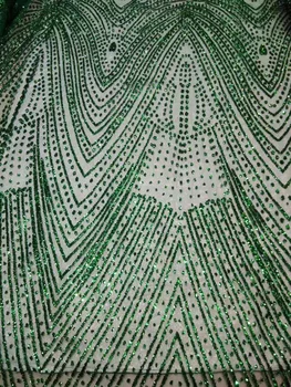 JRB-92709 yapıştırılmış glitter en çok satan nakış afrika tül örgü kumaş yeşil renk AL
