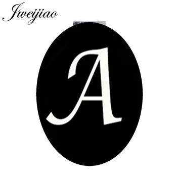 JWEIJIAO 26 Mektuplar Alfabe Siyah ve Beyaz Oval Cep Aynası Katlanır Deri PU Taşınabilir Makyaj Seyahat Çanta Ayna H415