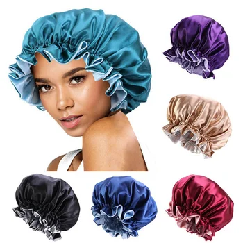 Kadın Elastik Saten Dantel Düz Renk Gece Uyku Şapka Kemoterapi Saç Bakımı Kap Saç Şekillendirici Bakım Saç Bakımı Bonnet Nightcap