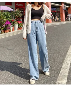 Kadın Kot Yüksek Bel Elbise Geniş Bacak Denim Giyim Mavi Streetwear Vintage Kalite 2020 Moda Harajuku düz pantolon