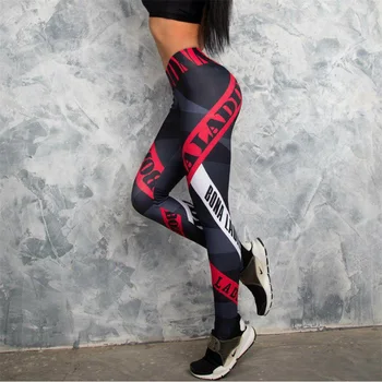 Kadın Mektubu Baskı Seksi fitness pantolonları İnce Sıska Egzersiz Legging Yüksek Bel Aktif Elastik Spor Tayt Pantolon 2021