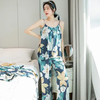 Kadın Pijama Seti Pamuk Gecelik Çiçek Baskı Pijama Rahat Kıyafeti Zarif Gecelik Sadelik Gecelik пичамаченская