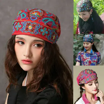Kadınlar Etnik Vintage Nakış Çiçekler Bandanalar Kırmızı Baskı Şapkalar Kadınlar için bere şapkalar