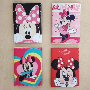 Karikatür Disney Minnie Mouse Pasaport Kapağı Tutucu Kızlar İş PU Deri KİMLİK Banka Kartı Depolama cüzdan Seyahat Aksesuarları