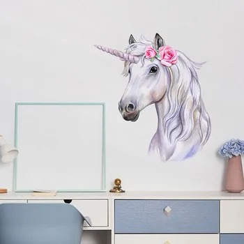Karikatür Unicorn Duvar Sticker Serin Vinil Hayvan Duvar Çıkartmaları Özel At Duvar Posteri Çocuk Odası Yatak Odası Ev Dekor için